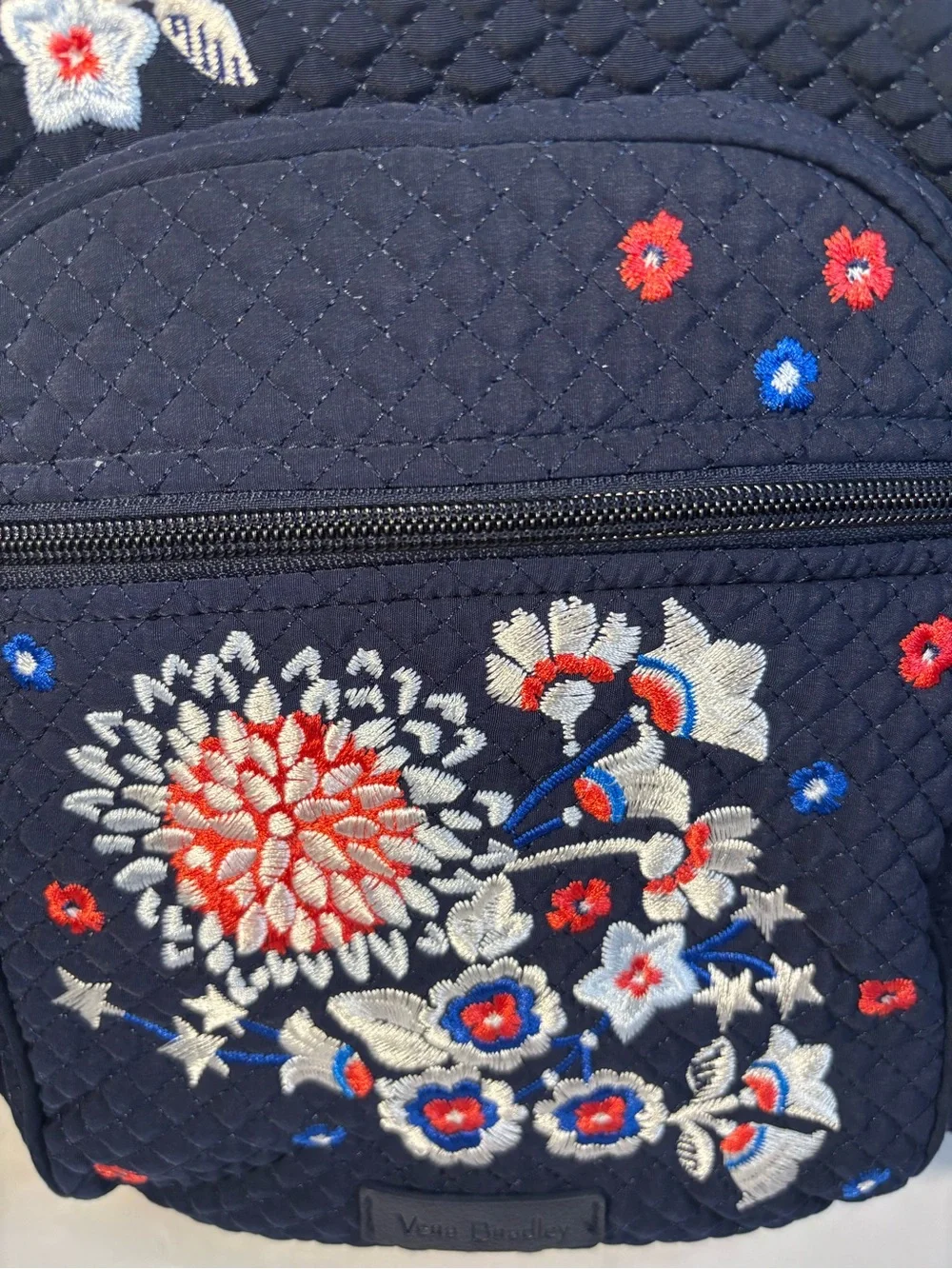 Vera Bradley Quilted Floral Embroidered Backpack small- Navy